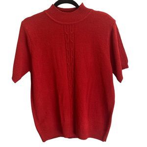 TanJay vintage red mock neck short sleeve sweater